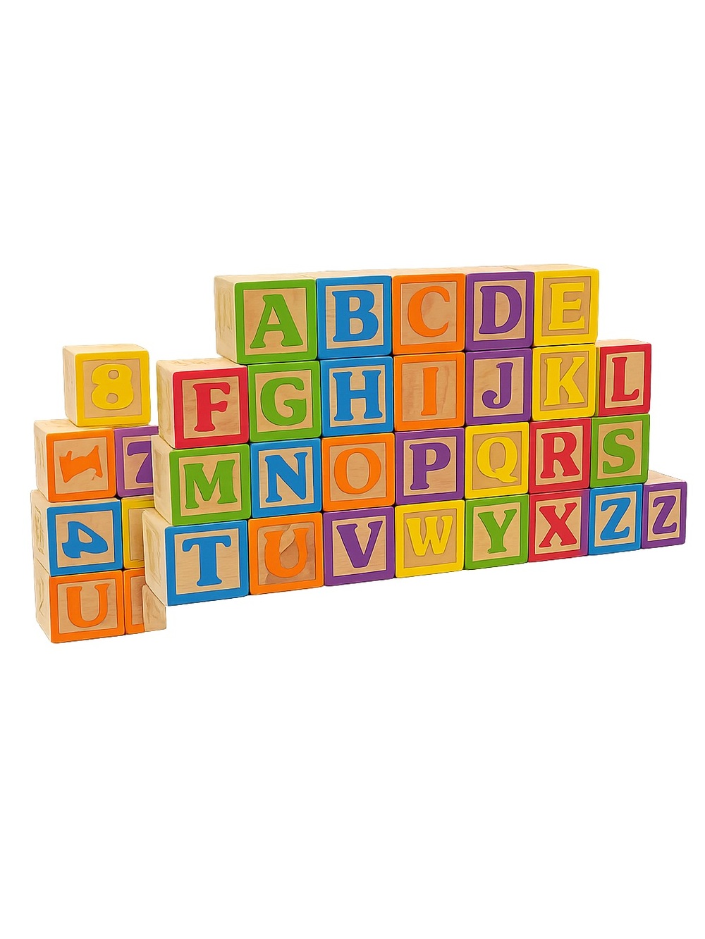 Wooden Alphabet Blocks Set - Colorful ABC Learning Blocks for Kids